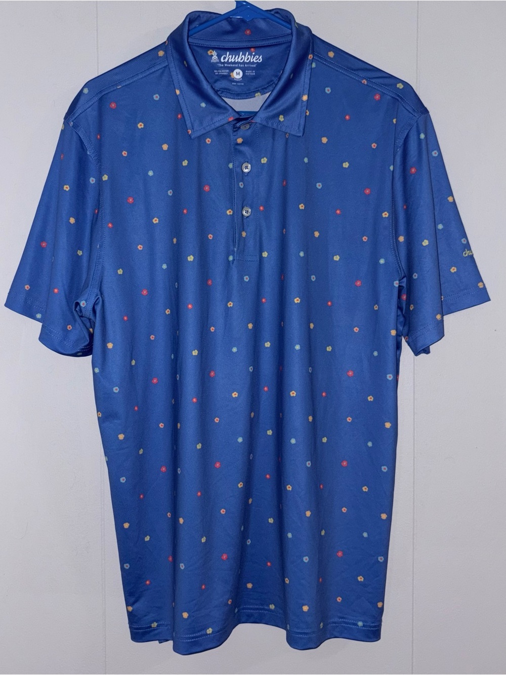 Chubbies The Pollen Count Performance Polo Men M Blue Floral Golf Preppy Shirt